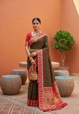 Olive Zari Work Banarasi Saree Set