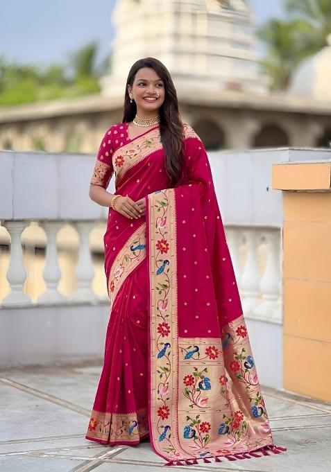 Pink Zari Work Banarasi Saree Set