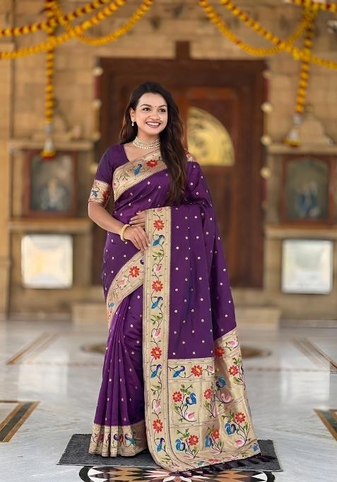Wine Zari Work Banarasi Saree Set