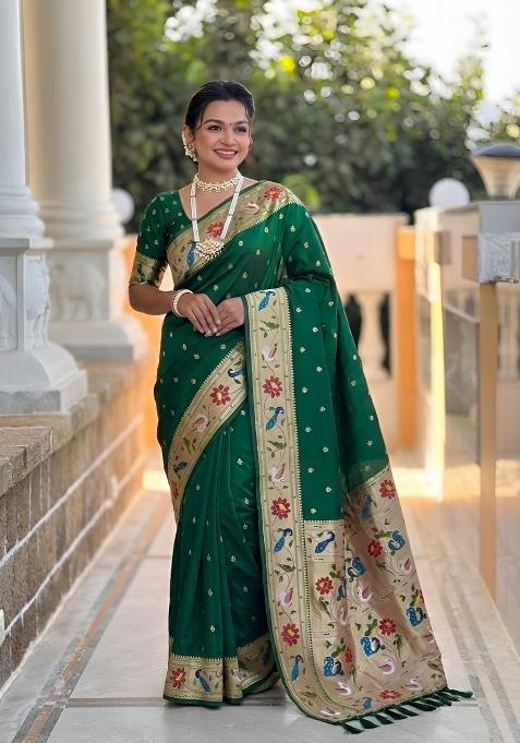 Green Zari Work Banarasi Saree Set