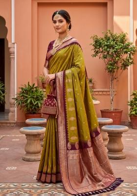 Olive Zari Work Banarasi Saree Set