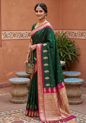 Green Zari Work Banarasi Saree Set