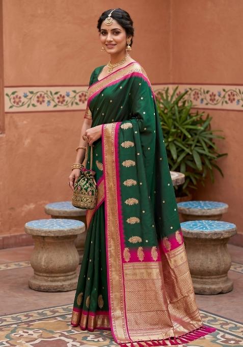 Green Zari Work Banarasi Saree Set
