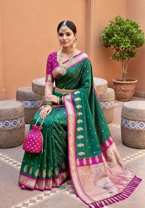 Sea Green Zari Work Banarasi Saree Set
