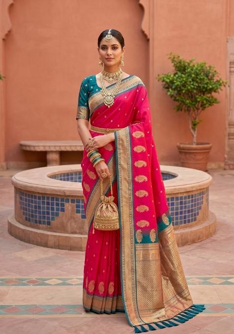 Pink Zari Work Banarasi Saree Set