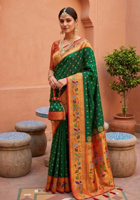Green Zari Work Banarasi Saree Set