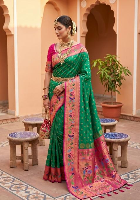 Sea Green Zari Work Banarasi Saree Set
