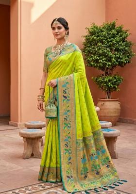 Parrot Green Zari Work Banarasi Saree Set