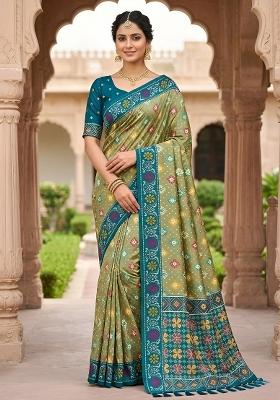 Green Zari Work Silk Saree Set