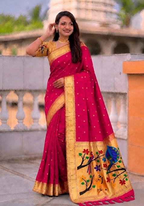 Pink Zari Work Banarasi Saree Set