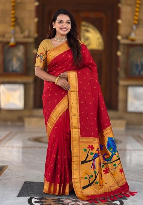 Red Zari Work Banarasi Saree Set