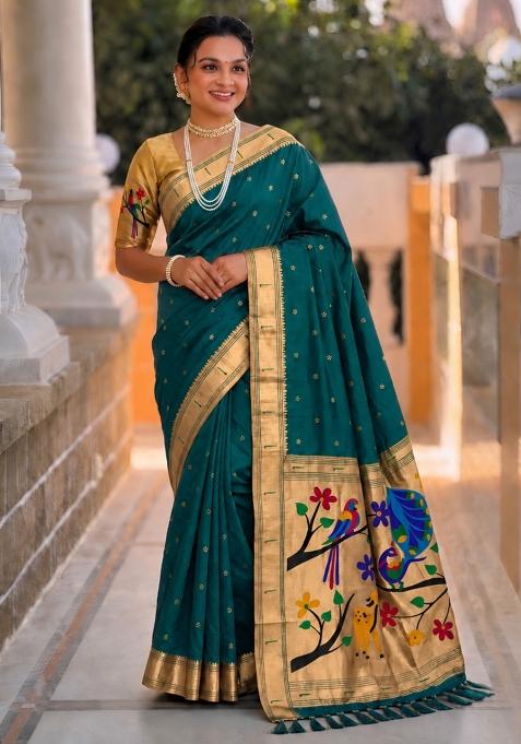 Rama Green Zari Work Banarasi Saree Set