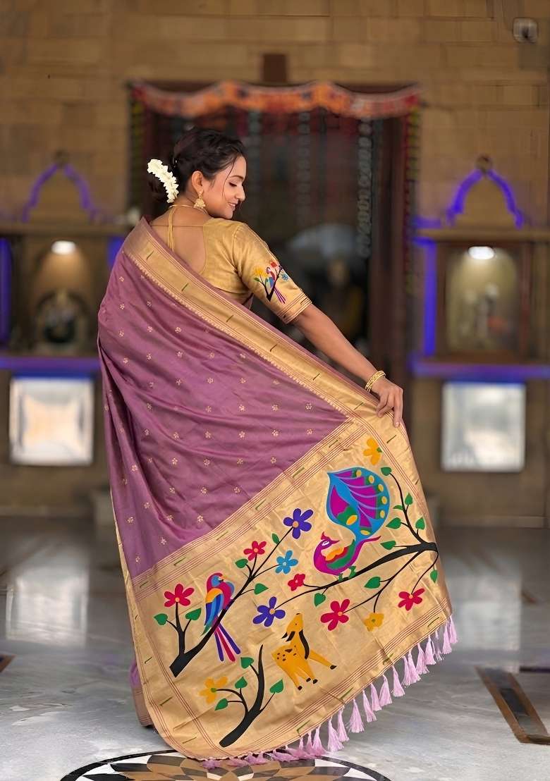 Onion Pink Zari Work Banarasi Saree Set for Diwali and Festive Wear - Indya