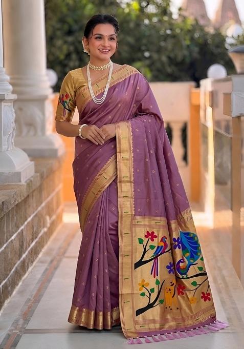 Onion Pink Zari Work Banarasi Saree Set