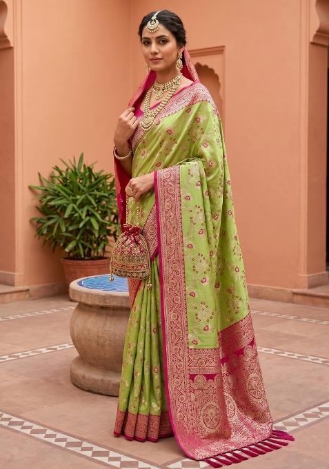 Pear Zari Work Banarasi Saree Set
