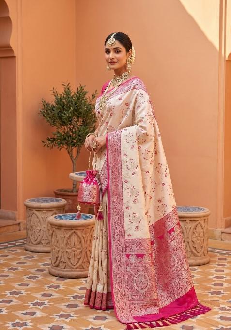 White Zari Work Banarasi Saree Set