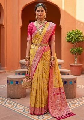 Yellow Zari Work Banarasi Saree Set