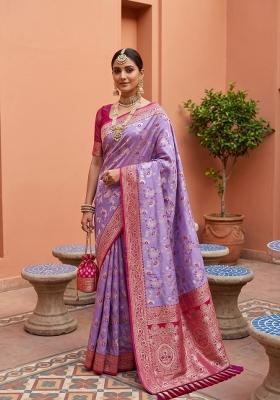 Lavender Zari Work Banarasi Saree Set