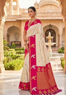 White Zari Work Banarasi Saree Set