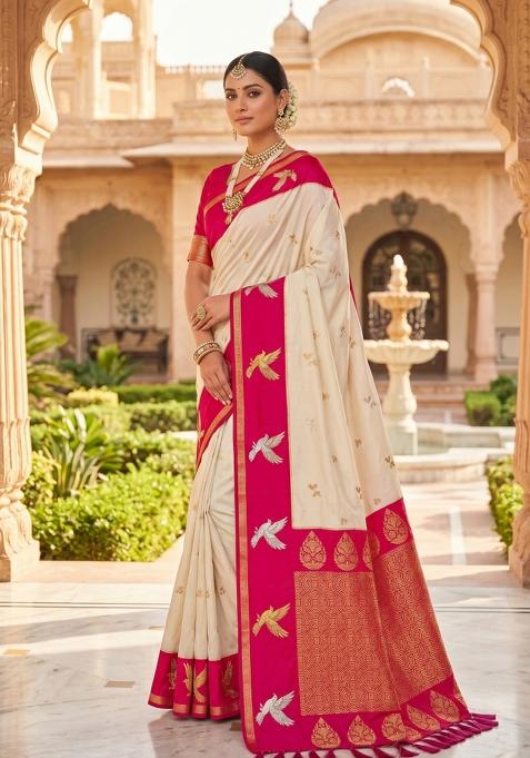 White Zari Work Banarasi Saree Set