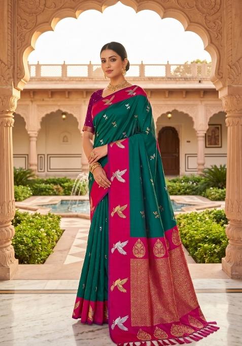 Sea Green Zari Work Banarasi Saree Set
