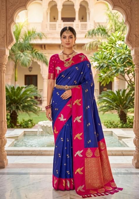 Violet Zari Work Banarasi Saree Set