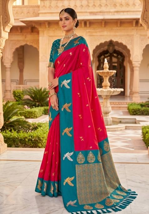 Pink Zari Work Banarasi Saree Set