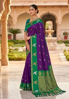 Wine Zari Work Banarasi Saree Set
