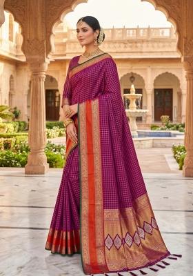 Magenta Zari Work Banarasi Saree Set