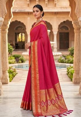 Rani Pink Zari Work Banarasi Saree Set