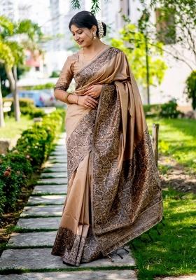 Beige Handloom Silk Saree Set