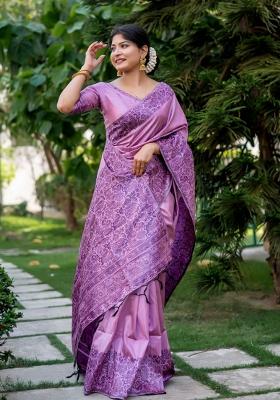 Light Purple Handloom Silk Saree Set