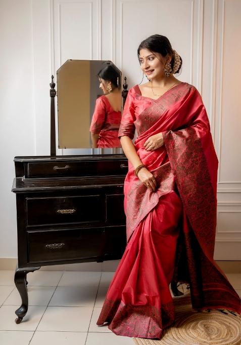 Pink Handloom Silk Saree Set