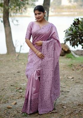 Light Purple Handloom Silk Saree Set