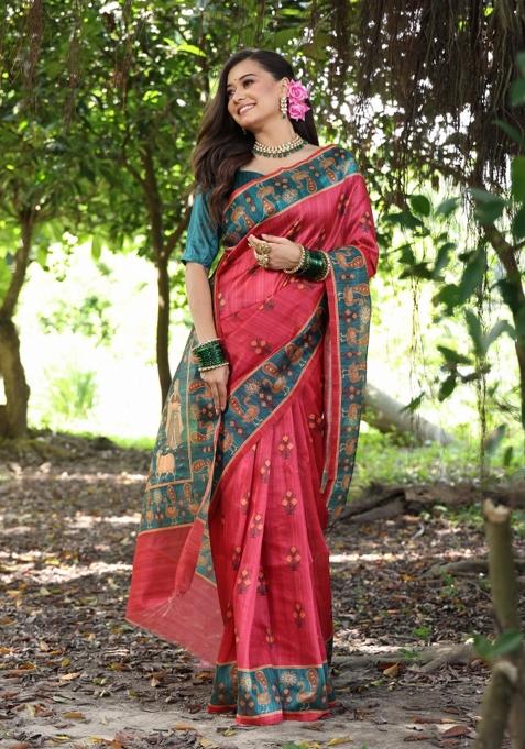 Maroon Handloom Silk Saree Set
