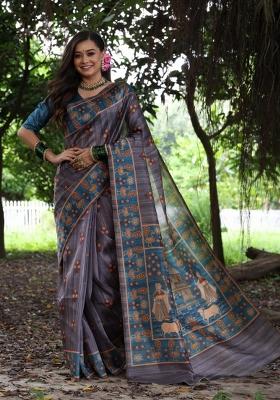 Grey Handloom Silk Saree Set