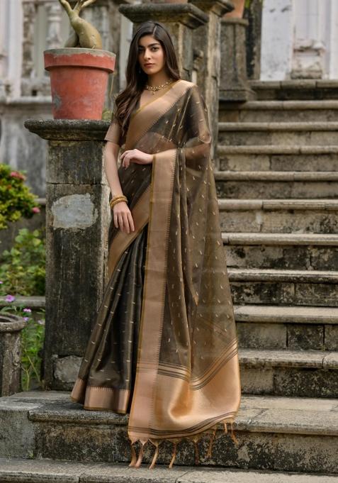 Black Handloom Silk Saree Set