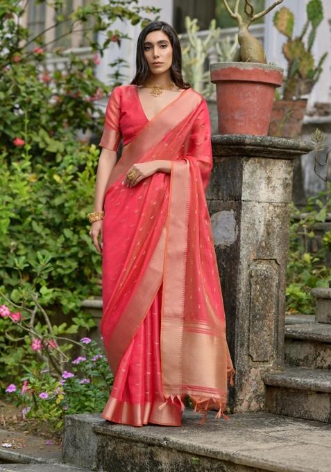 Pink Handloom Silk Saree Set