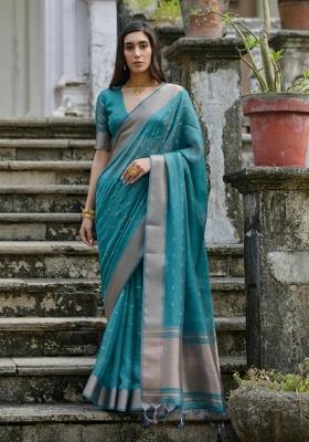 Sky Blue Handloom Silk Saree Set