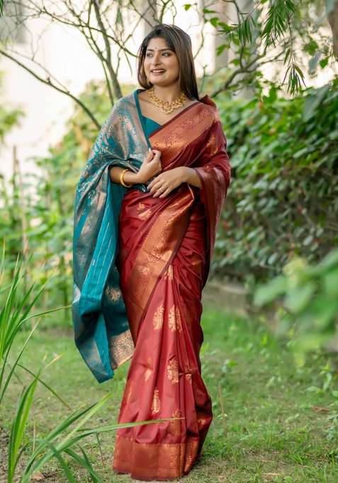 Maroon Handloom Silk Saree Set for Diwali and Festive Wear