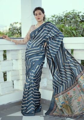 Grey Handloom Silk Saree Set