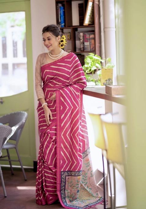 Pink Handloom Silk Saree Set