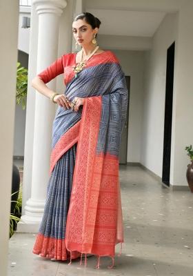 Grey Handloom Silk Saree Set