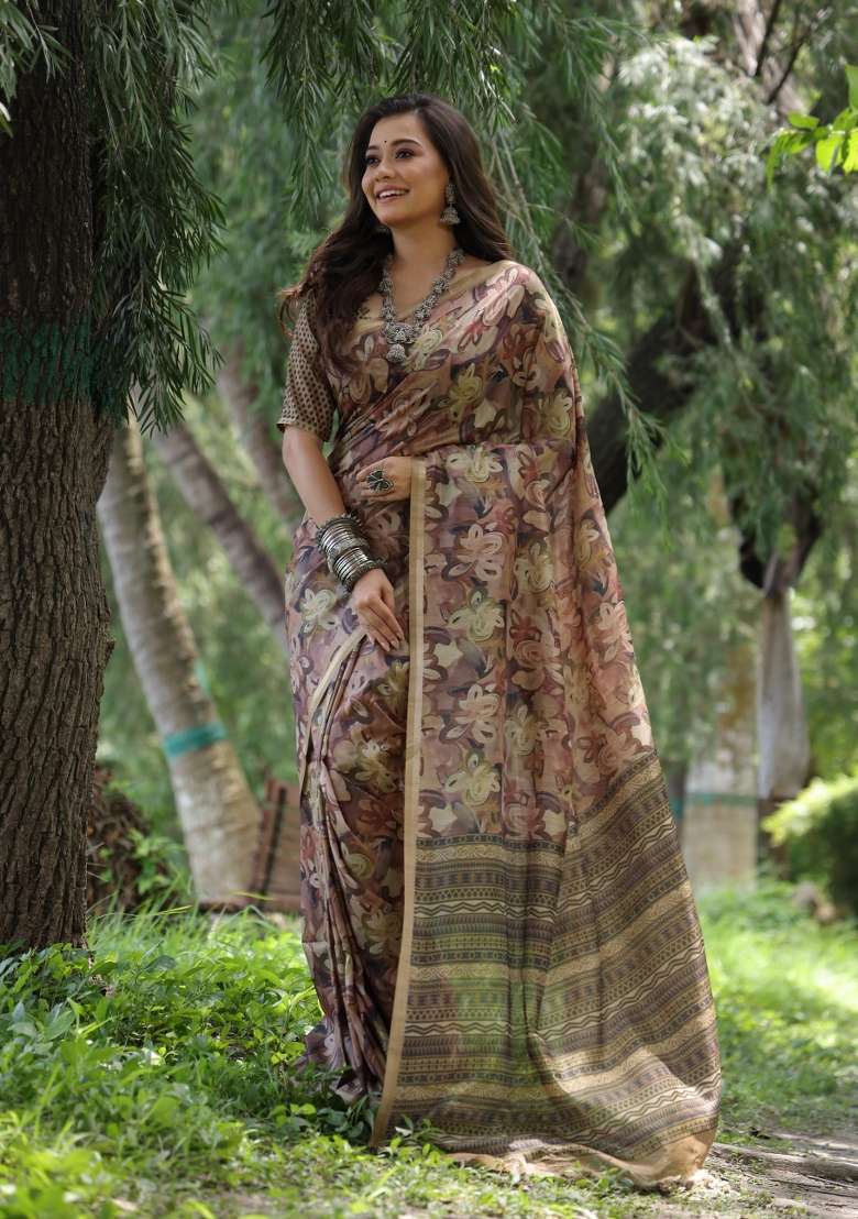 Multicolor Handloom Silk Saree Set for Diwali and Festive Wear - Indya