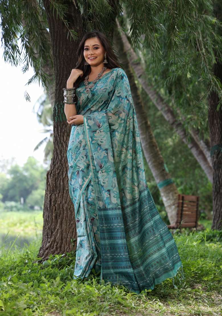 Multicolor Handloom Silk Saree Set for Diwali | Wedding & Festive Wear - Indya