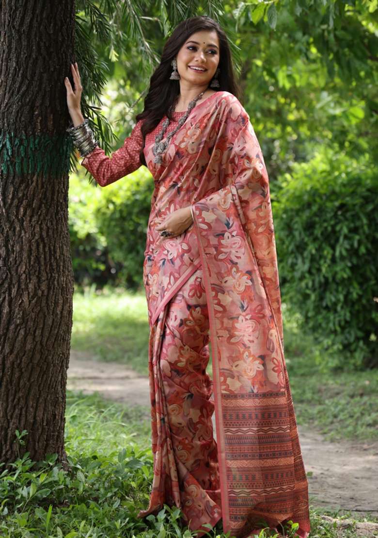 Multicolor Handloom Silk Saree Set for Diwali and Festive Wear - Indya