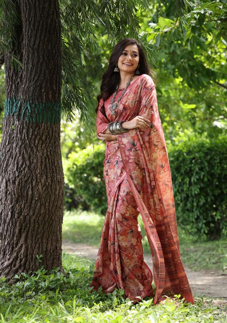 Multicolor Handloom Silk Saree Set for Diwali and Festive Wear - Indya
