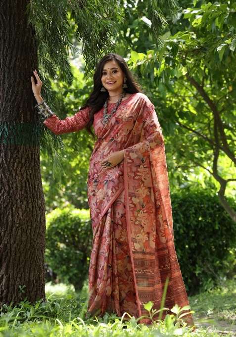 Multicolor Handloom Silk Saree Set for Diwali and Festive Wear