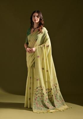 Light Yellow Handloom Cotton Saree Set