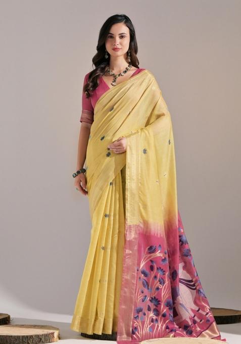 Yellow Handloom Cotton Saree Set